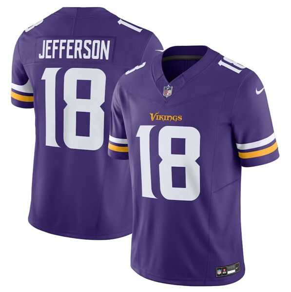 Men & Women & Youth Minnesota Vikings #18 Justin Jefferson Purple 2023 F.U.S.E. Vapor Untouchable Stitched Jersey
